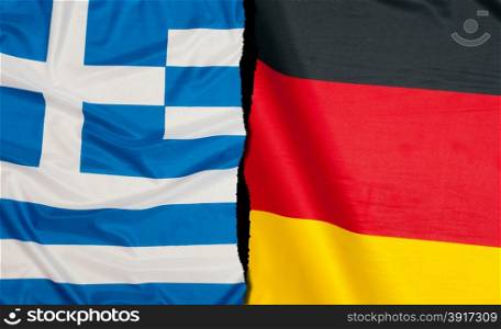 Financial Crisis in Greece - Greek Flag and Flag of Germany