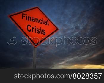 Financial Crisis warning road sign with storm background