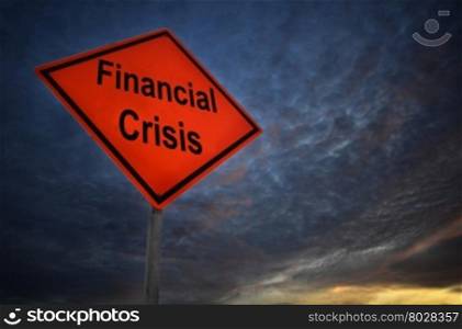 Financial Crisis warning road sign with storm background
