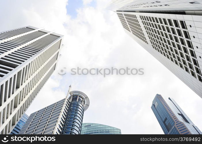 Financial district in Singapore in the sunshine day