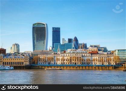 Financial district of London city on a sunny day