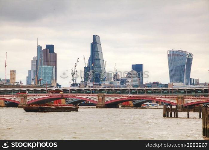 Financial district of London city on an overcast day