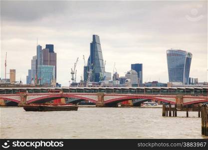 Financial district of London city on an overcast day