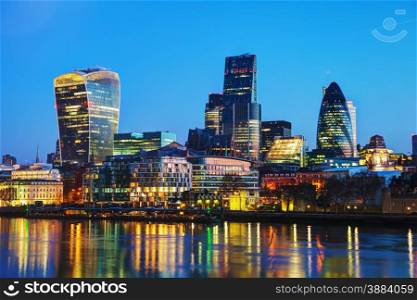 Financial district of the City of London in the night