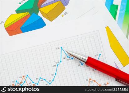 Financial documents with graphs and charts. Graphs and charts