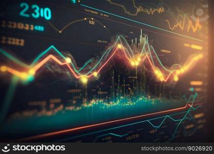 Financial graphs, glowing lines and diagram. Trading market. Generative AI. High quality illustration. Financial graphs, glowing lines and diagram. Trading market. Generative AI