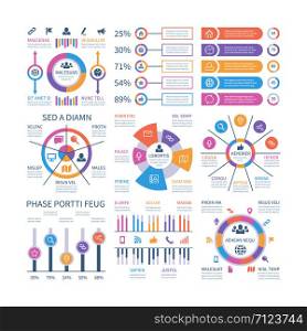 Financial infographic. Business bar graph and flow chart, economic diagram circle charts with icons. Presentation vector infographics. Diagram and economic chart, flowchart infographic illustration. Financial infographic. Business bar graph and flow chart, economic diagram circle charts with icons. Presentation vector infographics