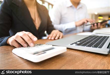 financial inspecter with accountant working at a modern office