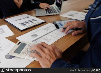 Financial inspector making report, calculating or checking balance. Business Audit concept.