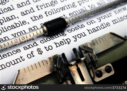 Financial letter on typewriter