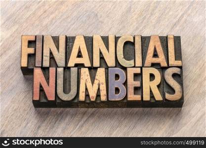 financial numbers word abstract in vintage letterpress wood type