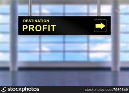 financial profit word on airport sign board with blurred background