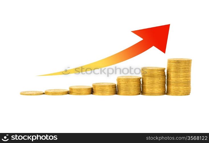Financial success concept- graph of the columns of coins isolated on white background