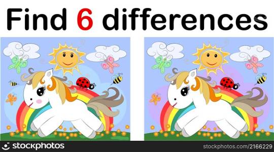 Find differences, education game for children. Fairy ponies and rainbow.. Find differences, education game for children. Fairy ponies and rainbow