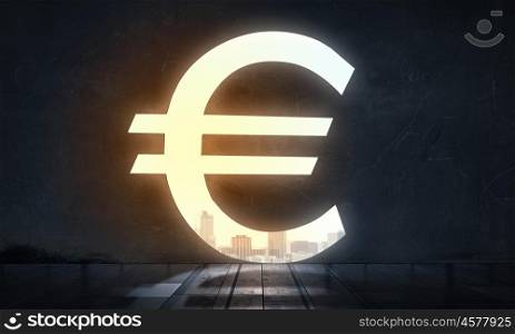 Find your business motivation. Euro currency sign in wall as doorway