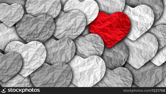 Finding love concept as a romantic idea for a loving emotion as a valentine idea in a 3D illustration style.