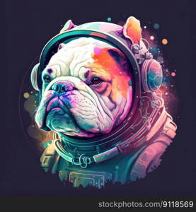 . Finest generative AI.. Astronaut french bulldog in space suit with futuristic space background outer deep space.