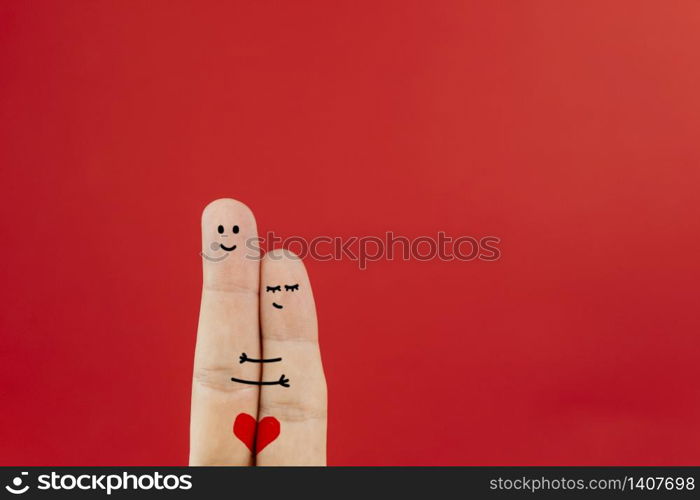 Finger art couple hugging softly