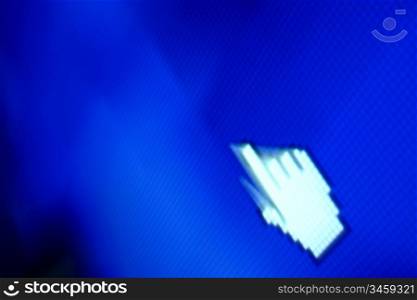 finger corsor on blue pixel screen