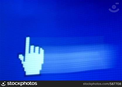 finger corsor on blue pixel screen