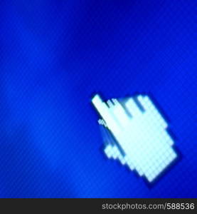 finger corsor on blue pixel screen