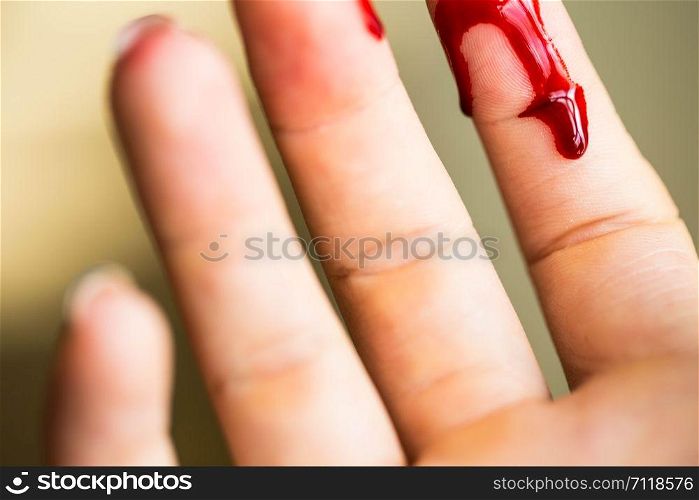 Finger cut, bleeding injured with knife, Flesh blood wound in hand close-up. Finger cut, bleeding injured with knife, Flesh blood wound in hand
