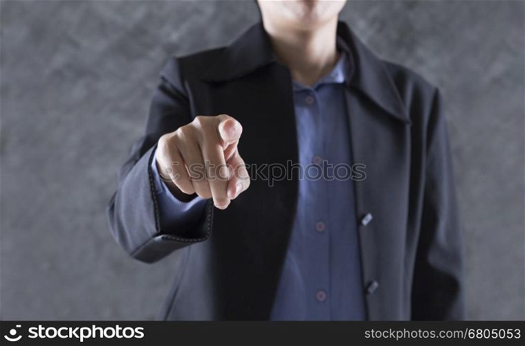 finger of businessman pointing to you for use as hand pushing touch screen, pressing digital virtual button
