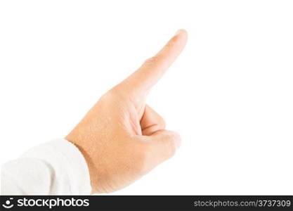Finger pointing upward with white background