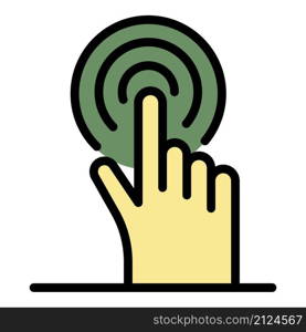 Finger presses a button icon. Outline finger presses a button vector icon color flat isolated. Finger presses a button icon color outline vector