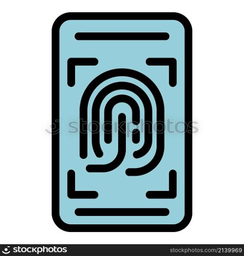 Finger print phone icon. Outline finger print phone vector icon color flat isolated. Finger print phone icon color outline vector
