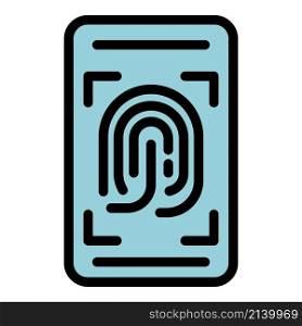 Finger print phone icon. Outline finger print phone vector icon color flat isolated. Finger print phone icon color outline vector