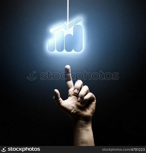 Finger touch icon. Person hand pointing with finger at glowing icon