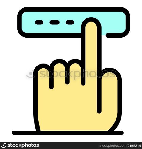 Finger touching button icon. Outline finger touching button vector icon color flat isolated. Finger touching button icon color outline vector
