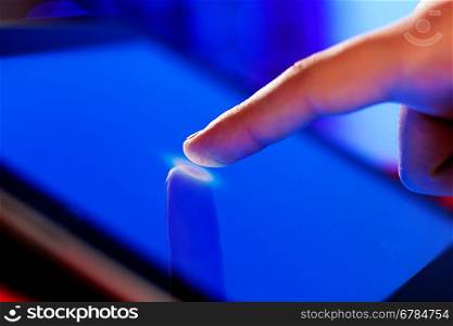 Finger touching screen