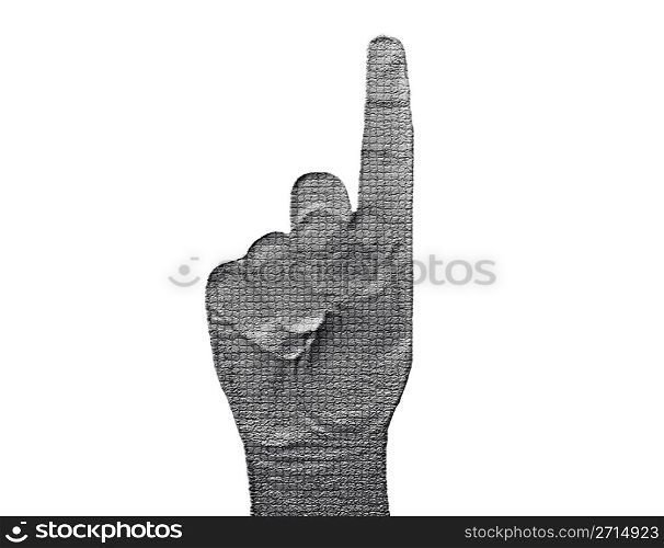 Finger-Up Hand on White - Silver / Metalic hand gesture artwork.