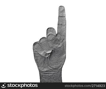 Finger-Up Hand on White - Silver / Metalic hand gesture artwork.