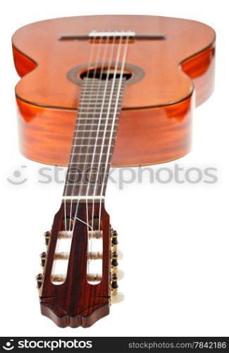 fingerboard of classical acoustic guitar isolated on white background