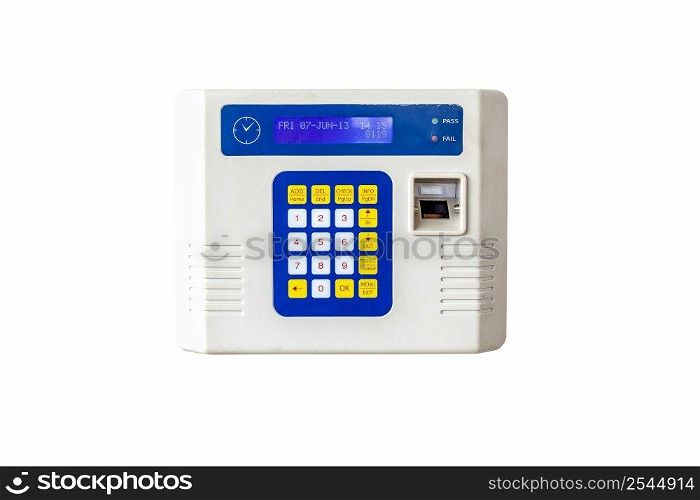 Fingerprint and password lock in a office building, clipping path.