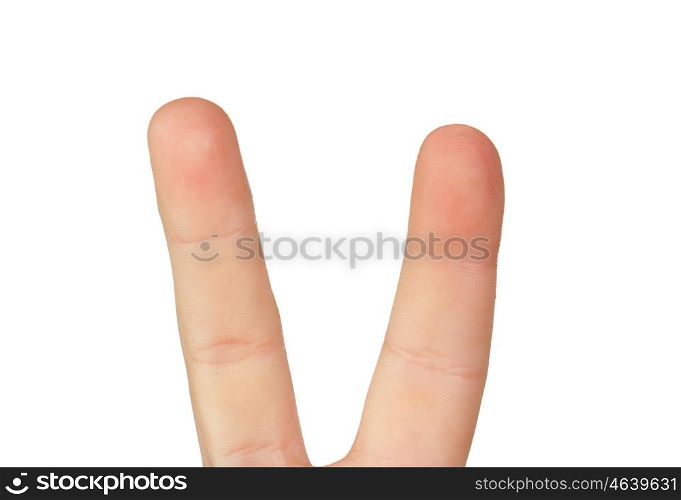 Fingers doing the symbol of victory isolated on white background