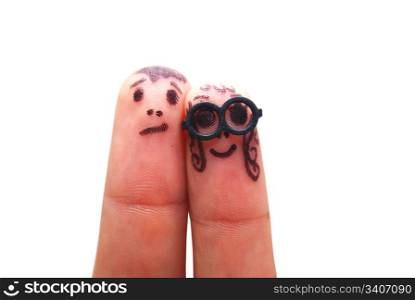 Fingers with eyes representing funny figures isolated on white