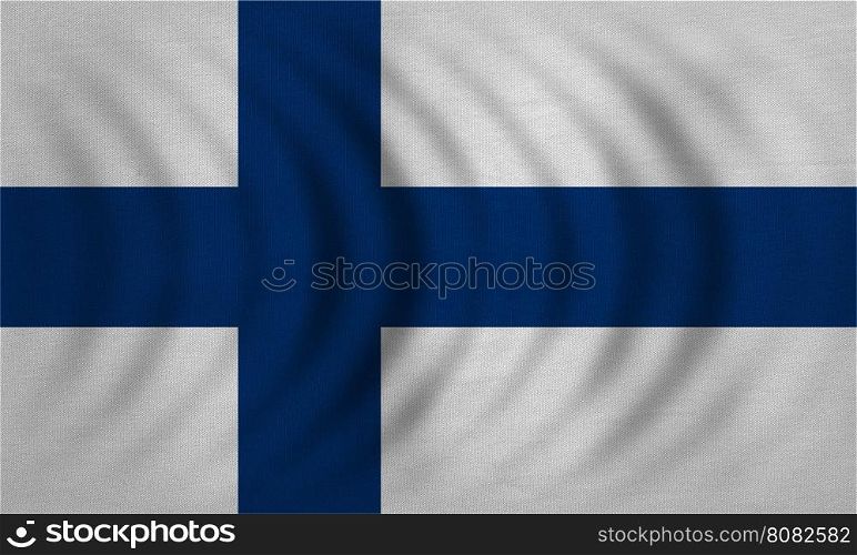 Finnish national official flag. Patriotic symbol, banner, element, background. Correct colors. Flag of Finland wavy with real detailed fabric texture, accurate size, illustration