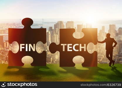 Fintech financial technology concept with puzzle pieces