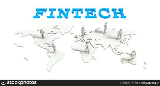 Fintech Global Business Abstract with People Standing on Map. Fintech Global Business