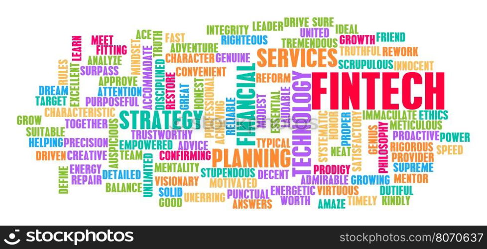 Fintech Word Cloud Concept on White. Fintech Word Cloud Concept