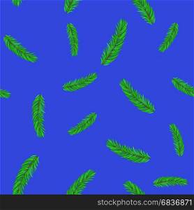 Fir Green Branches Seamless Pattern on Blue Background. Fir Green Branches Pattern