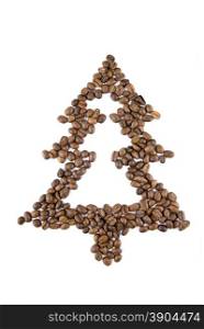 fir-tree from coffee beans isolated on white