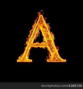 Fire alphabet letter A isolated on black background.
