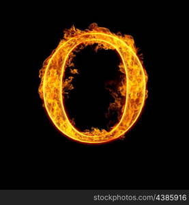 Fire alphabet letter O isolated on black background.