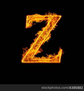 Fire alphabet letter Z isolated on black background.