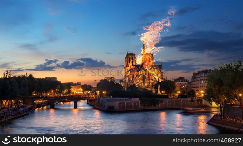Fire at the Notre Dame Cathedral. Paris, France